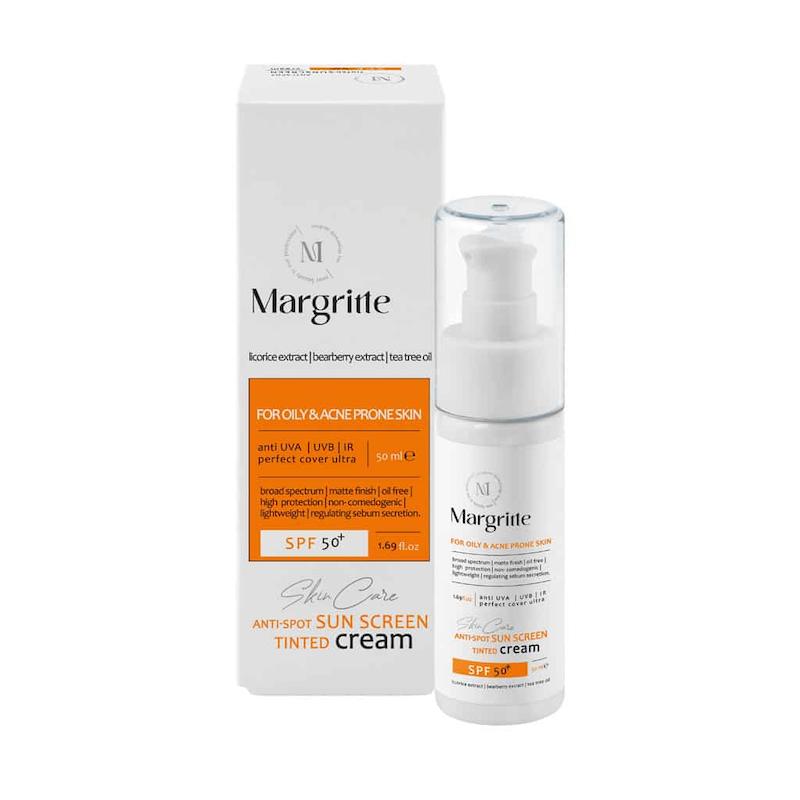 (مارگریت)  کرم ضد آفتاب روشن کننده SPF50 پوست چرب مارگریت 50 میلی لیتر