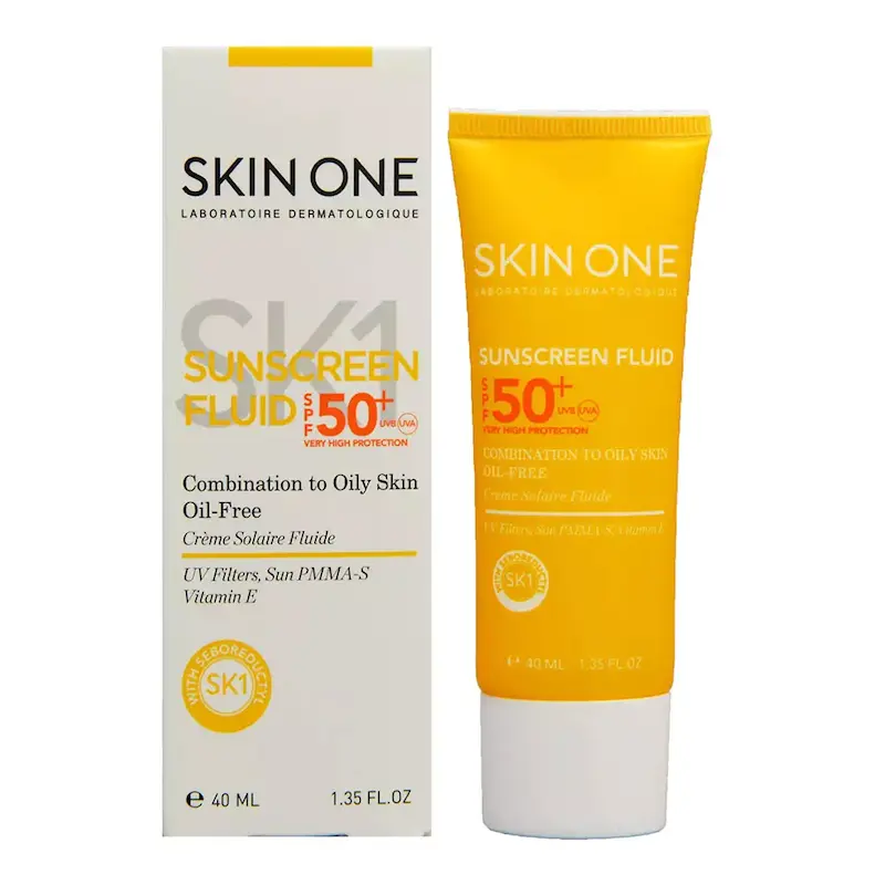 فلوئید ضدآفتاب بی‌رنگ اسکین وان SPF50 مدل combination، مناسب پوست‌های جرب و مختلط، حجم 40 میلی‌لیتر