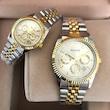 ست ساعت رولکس بنداستیل دورنگ صفحه طلایی طرح سه موتوره
