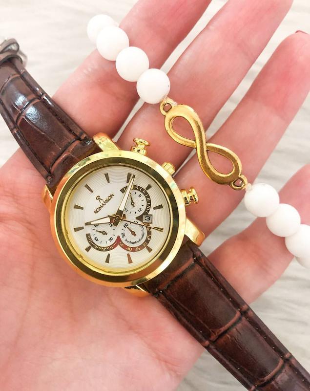 ساعت زنانه بند چرم قهوه ای 