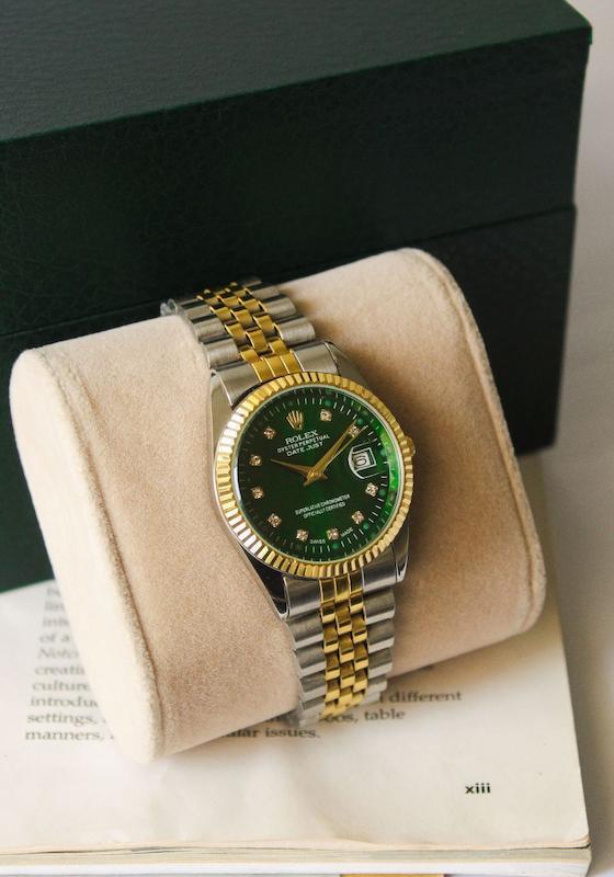 ساعت رولکس بنداستیل دورنگ صفحه سبز