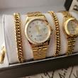 مجموعه ست ساعت عیدانه رولکس بند استیل طلایی +ست دستبند استیل +ست حلقه 