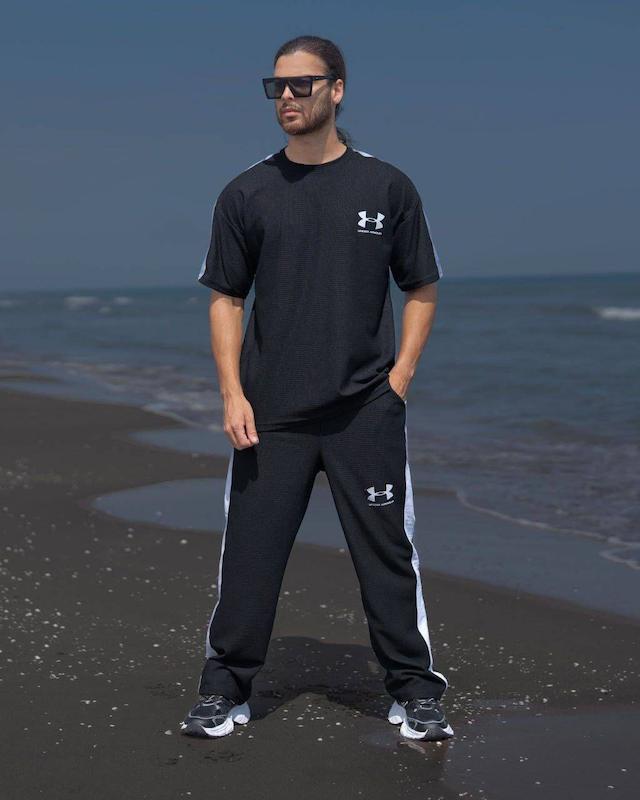 ست تیشرت شلوار بیسکوییتی طرح جذاب  UNDER ARMOUR نواردوزی شده