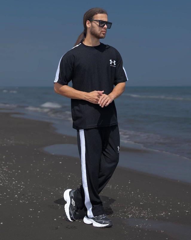 ست تیشرت شلوار بیسکوییتی طرح جذاب  UNDER ARMOUR نواردوزی شده