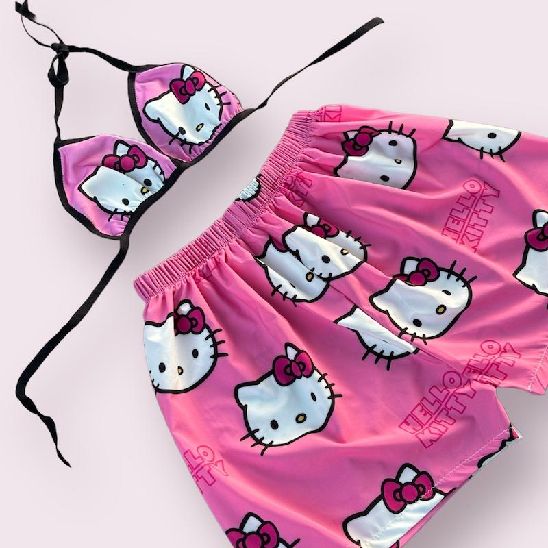 شلوارک کرپ بوگاتی دخترانه زنانه فری سایز کیتی صورتی  