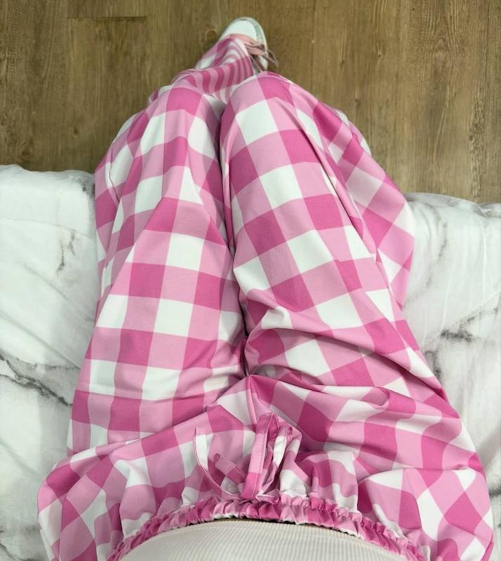 پیژامه شلوار شطرنجی صورتی زنانه 
