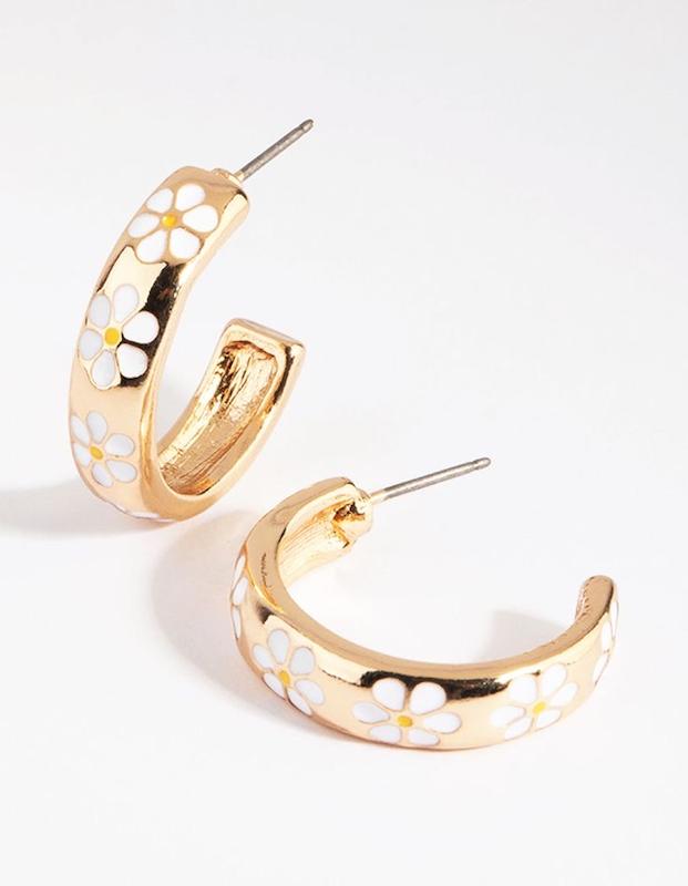 گوشواره نیم حلقه طلایی بابونه