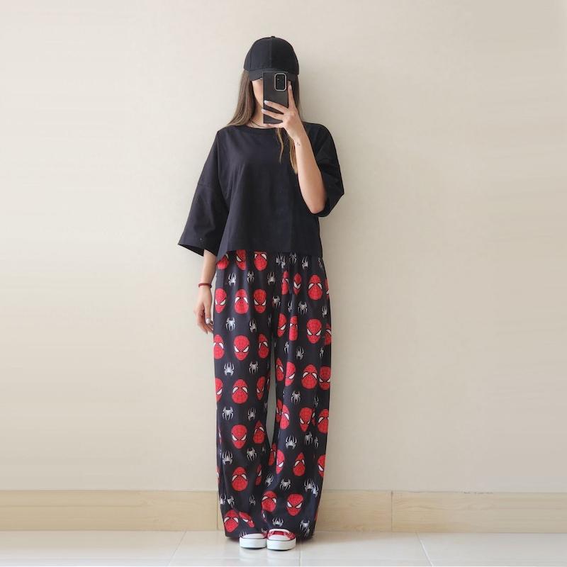  تیشرت مشکی و پیژامه شلوار اسپایدرمن دختر و پسر 