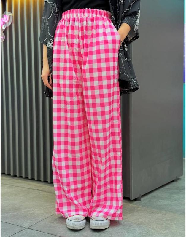 پیژامه شلوار شطرنجی صورتی زنانه 