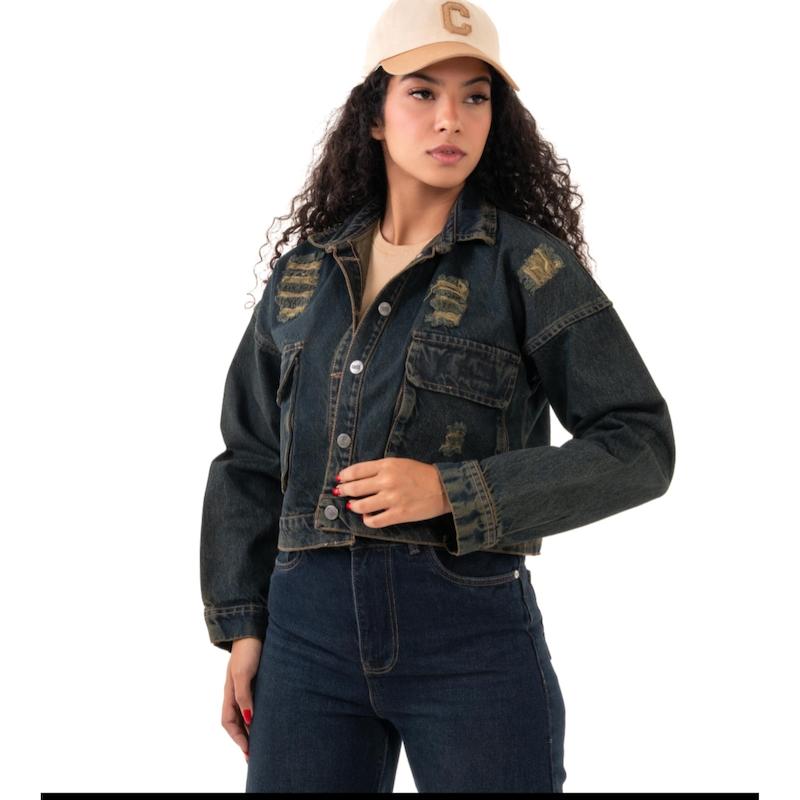 کت کراپ جین آبی تیکت تیره100171