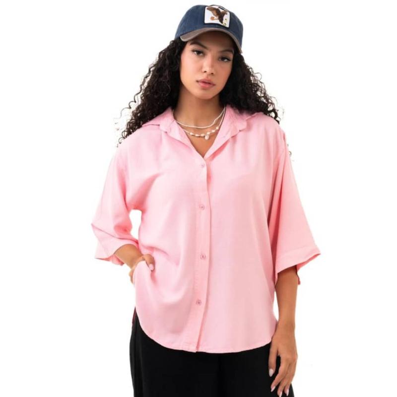 شومیز آستین سه‌ ربع لنین اسلپ صورتی 1030114