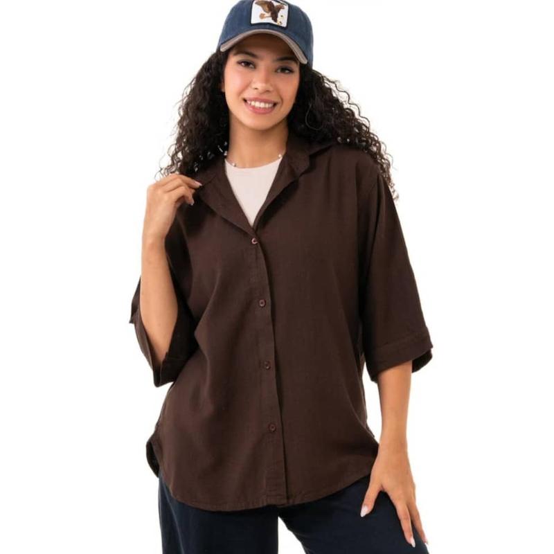 شومیز آستین سه ربع لنین قهوه ای 1030160