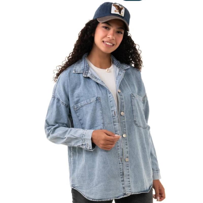 شومیزآستین بلند دمپا گرد جین نازک آبی83211