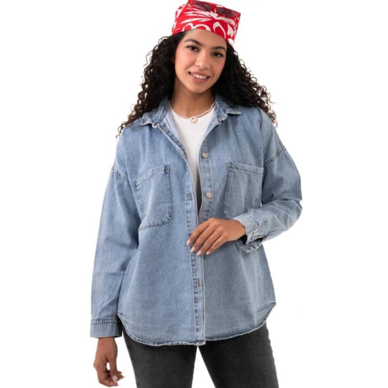 شومیز جین آبی دمپا هلال پارچه ضخیم83208