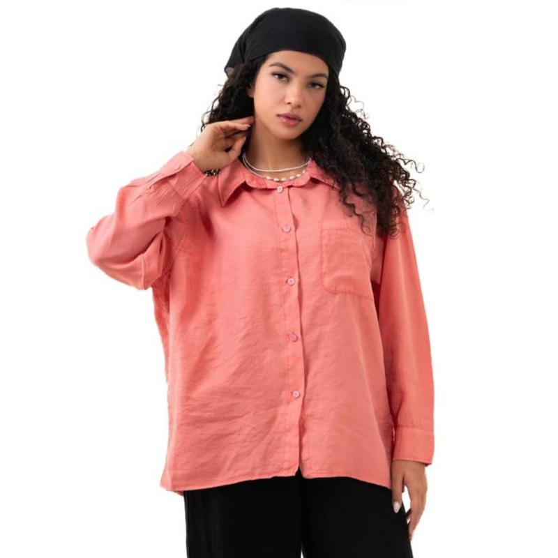 شومیز آستین بلند اسلپ  گلبهی1090302