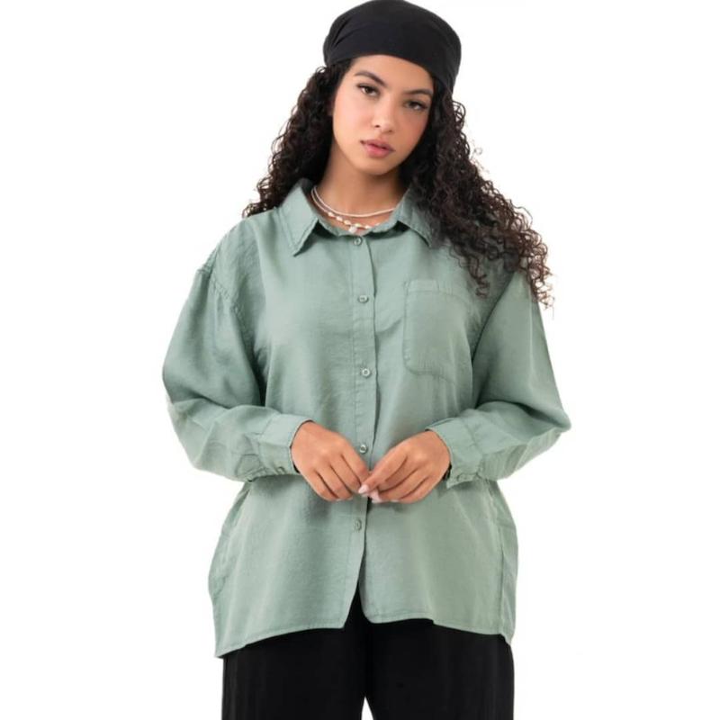 شومیز  آستین بلند  اسلپ ماکو(سبز )305