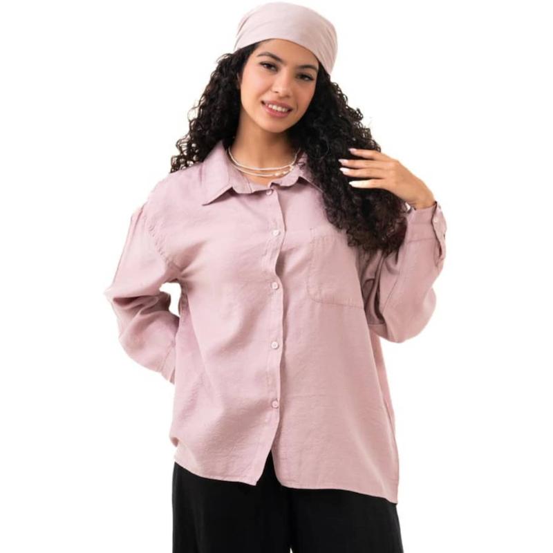 شومیز  آستین بلند اسلپ صورتی 1090307