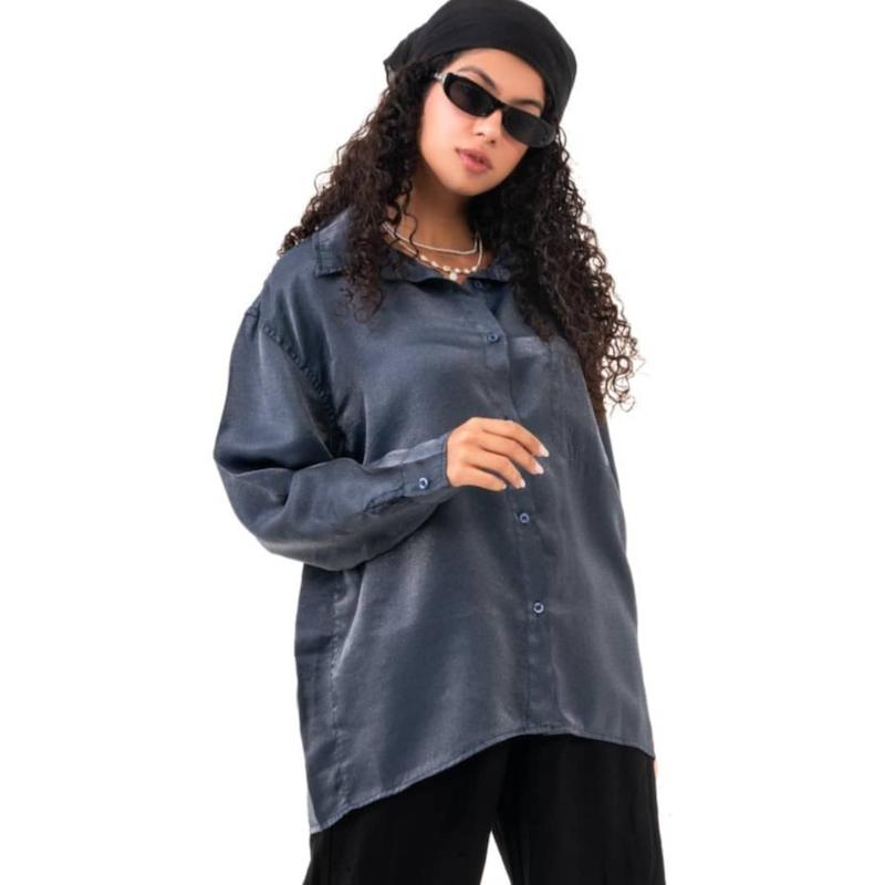 شومیز آستین بلند  اسلپ سرمه ای1090306