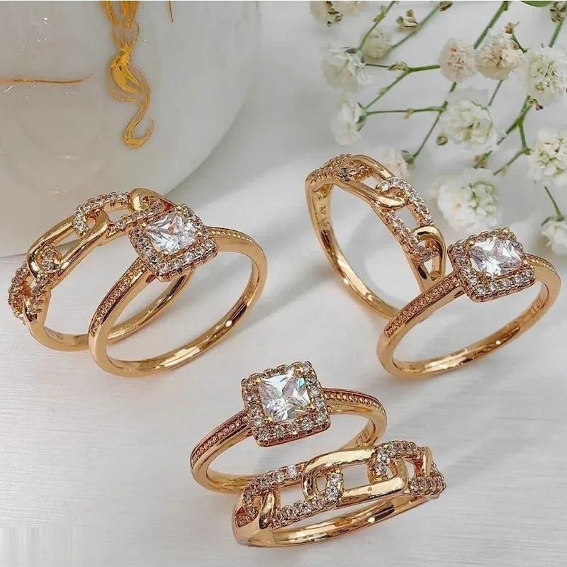 انگشتر دو عددی طلایی طلانیک ژوپینگ با نگین درخشان و طراحی لوکس