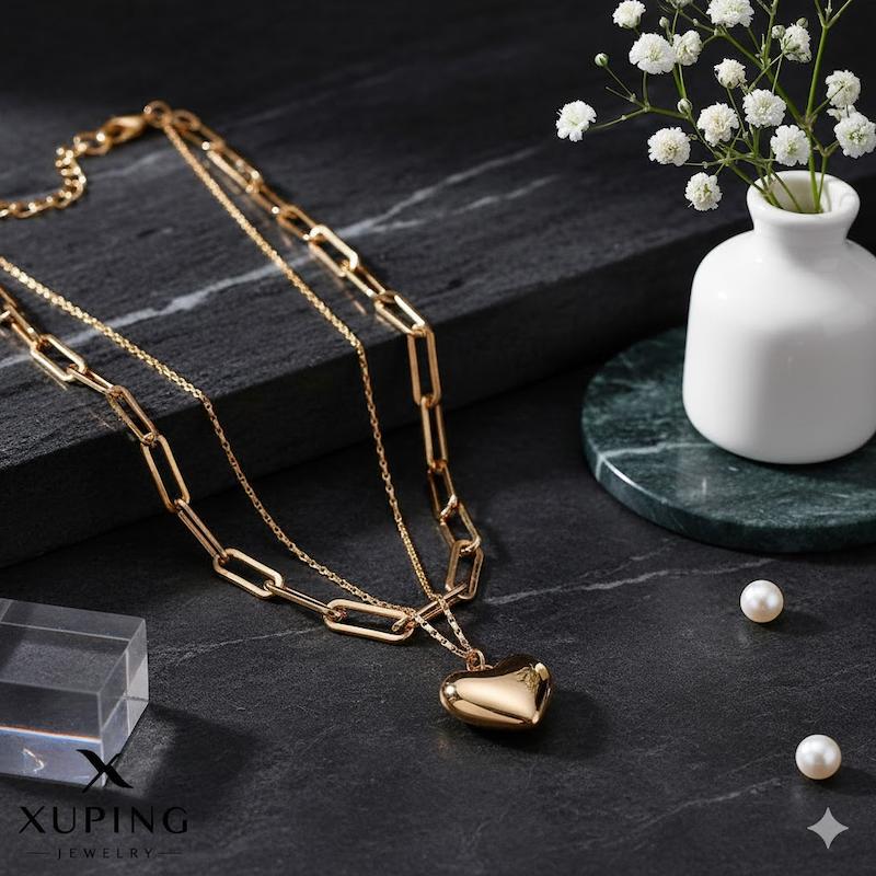 پلاک قلب و زنجیر دولاین بدلیجات ژوپینگ