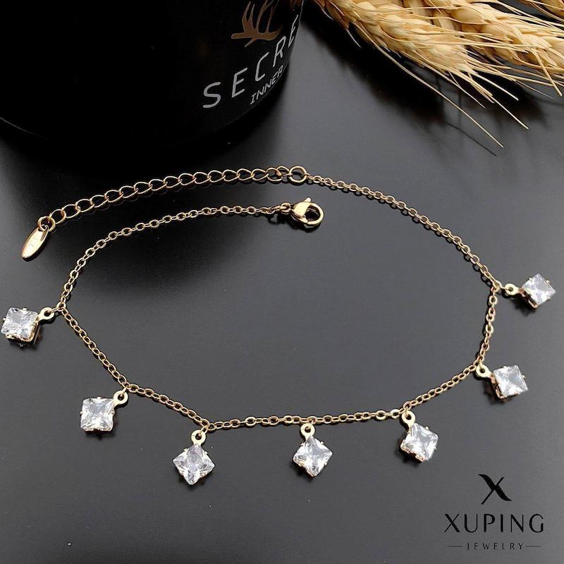 پابند زنجیری نقره ای ژوپینگ با آویز نگین‌های برلیان