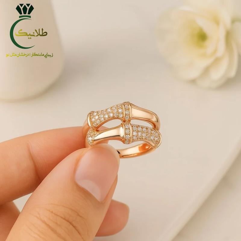 نمای دست انگشتر طرح بامبو نگین دار بدلیجات ضد حساسیت ژوپینگ