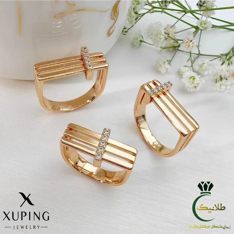 انگشتر خطی نگین‌دار بدلیجات ژوپینگ با طراحی مینیمال و رنگ ثابت