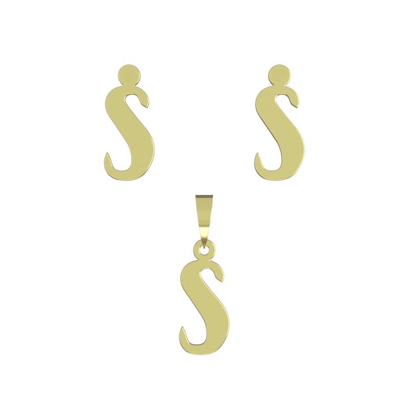 نیم ست طلا 18 عیار زنانه مدل حرف S کد R143