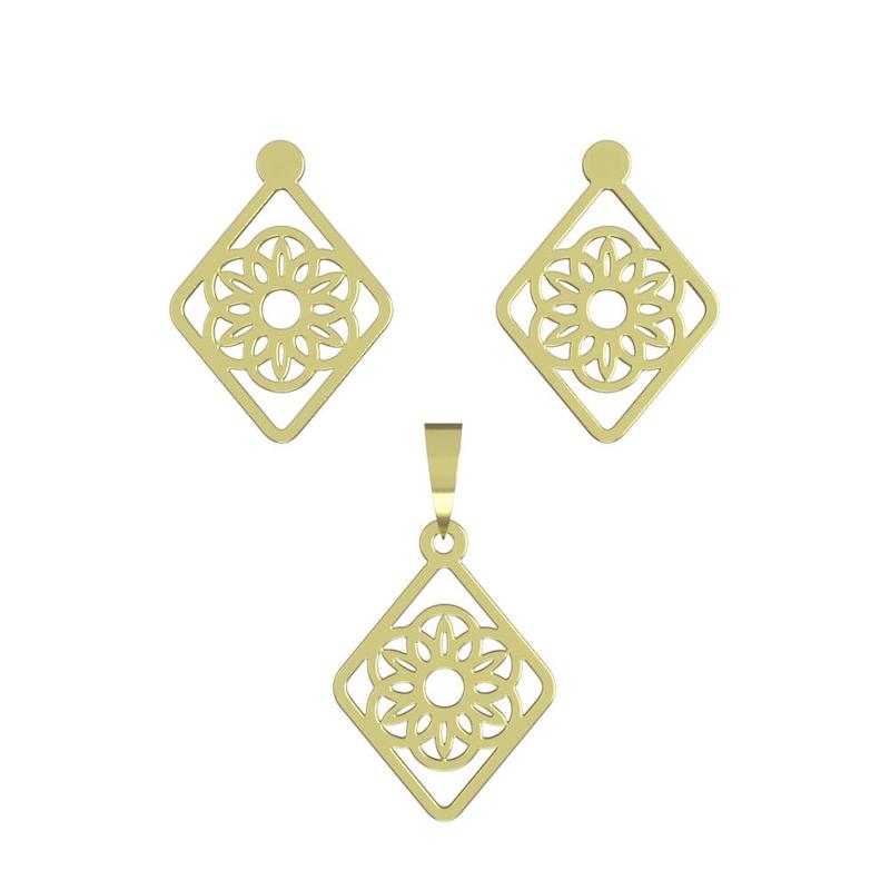 نیم ست طلا 18 عیار زنانه مدل گل هندسی کد R454