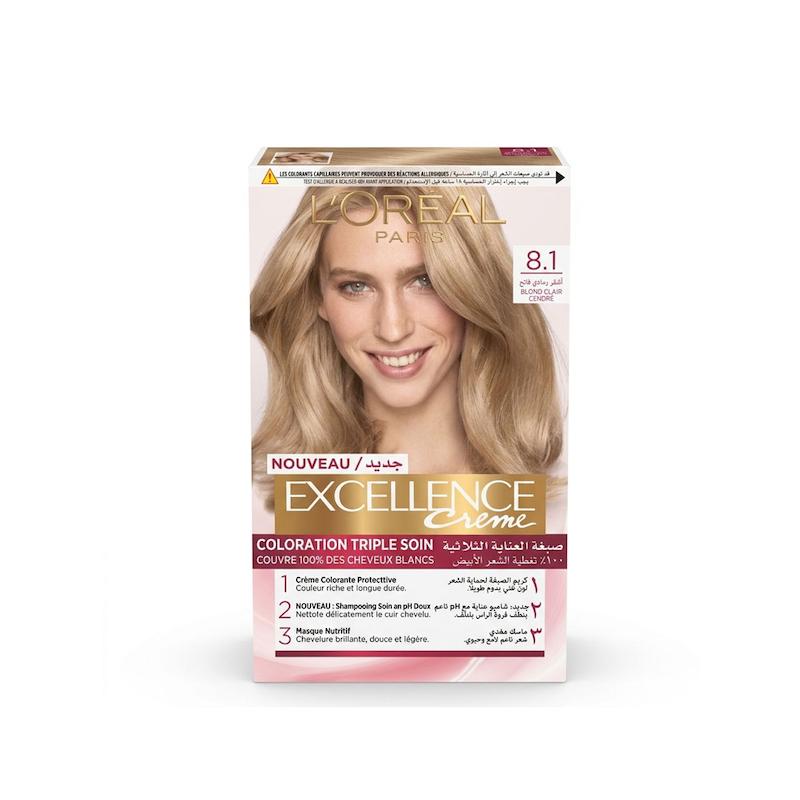 کیت رنگ مو لورآل Loreal مدل Excellence شماره 8.1 پایه بلوند دودی روشن