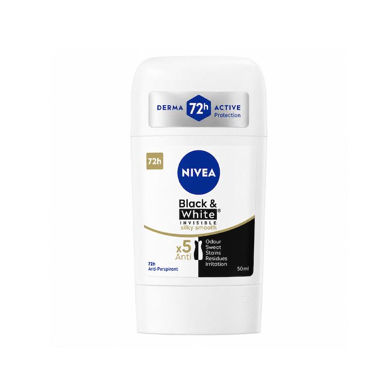 استیک ضد تعریق زنانه نیوآ Nivea مدل Black & White Invisible Silky Smooth با ماندگاری 72 ساعته حجم 50 میلی‌لیتر