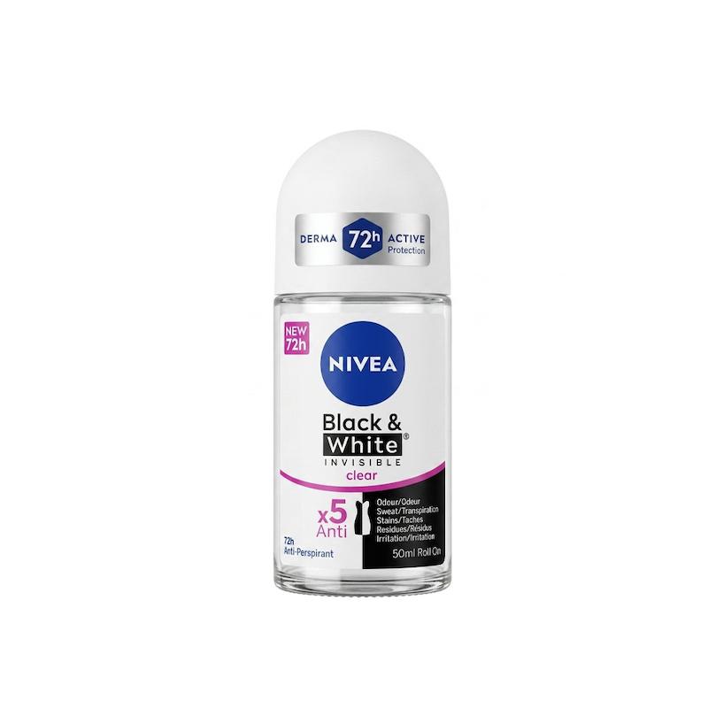 رول ضد تعریق زنانه نیوآ Nivea مدل Black & White Invisible Clear حجم 50 میلی‌لیتر (72 ساعته)