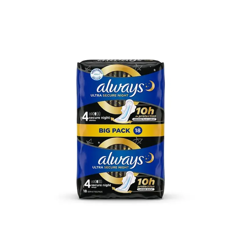نوار بهداشتی آلویز Always مدل Ultra Secure Night سایز 4 بسته 18 عددی