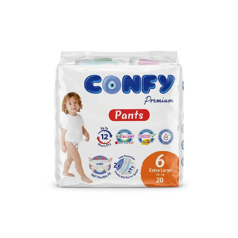 پوشک شورت کانفی مدل Premium Pants سایز 6 XL وزن 15+ کیلوگرم بسته 20 عددی