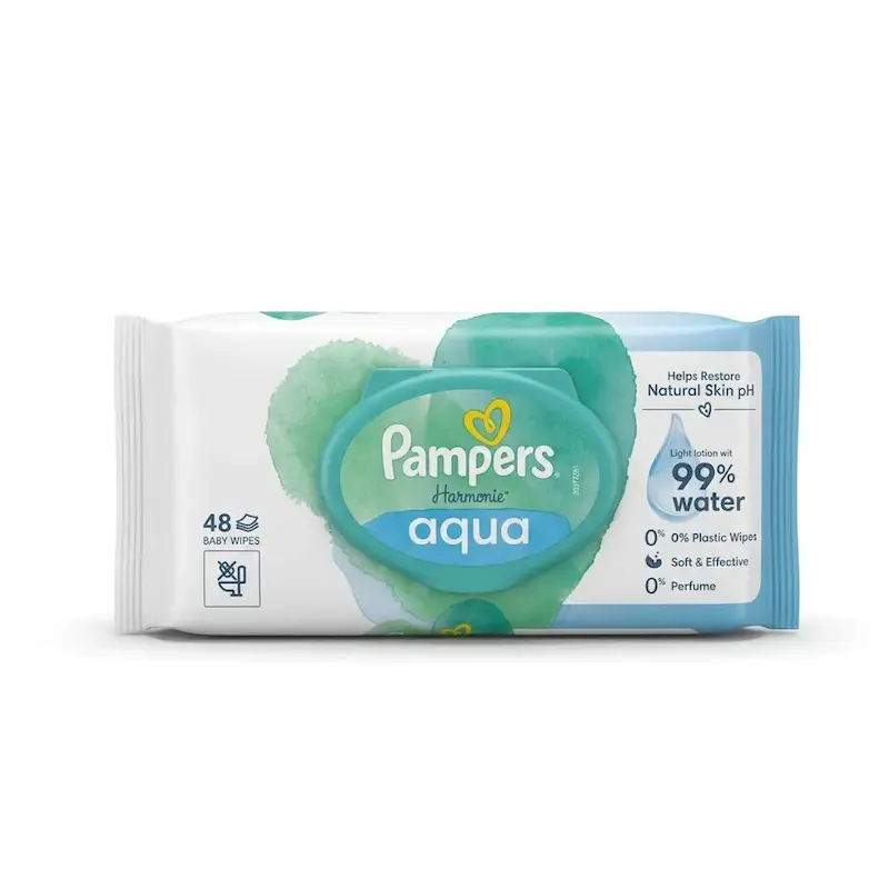دستمال مرطوب کودک پمپرز مدل Harmonie Aqua بسته 48 عددی