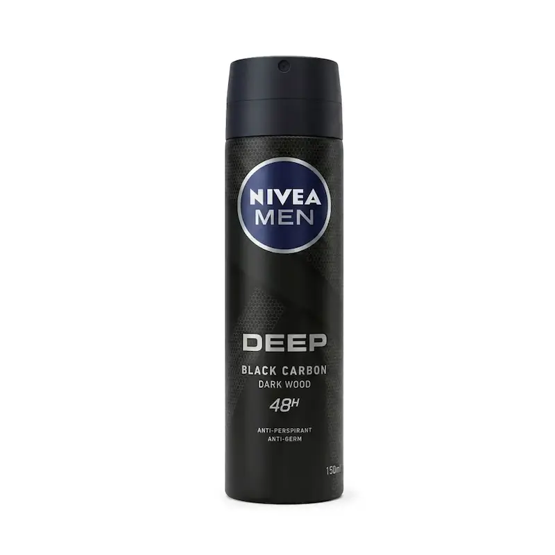 اسپری ضد تعریق مردانه نیوآ Nivea مدل Deep Black Carbon رایحه Dark Wood حجم 150 میلی لیتر