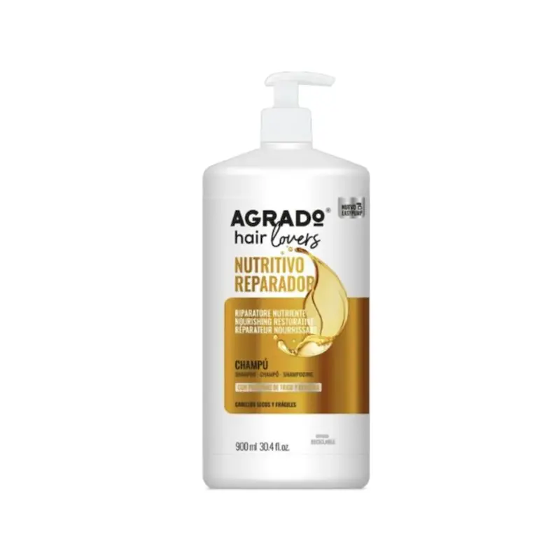 شامپو مو آگرادو Agrado مدل NUTRITIVO REPARADOR مناسب برای موهای خشک و شکننده حجم 900 میلی لیتر