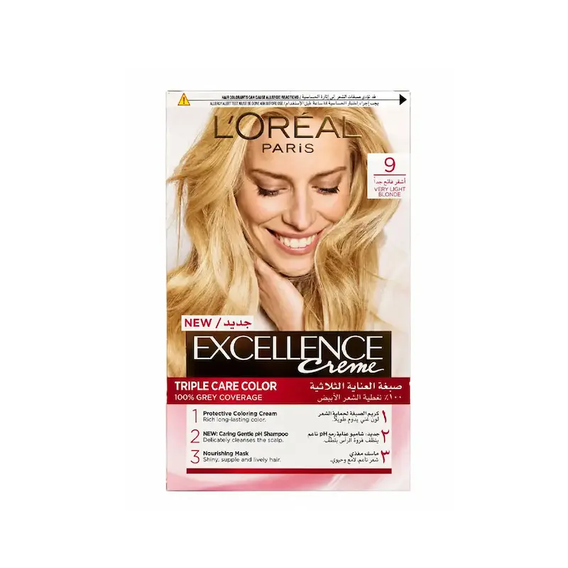 کیت رنگ مو لورآل Loreal مدل Excellence شماره 9 با سایه بلوند بسیار روشن