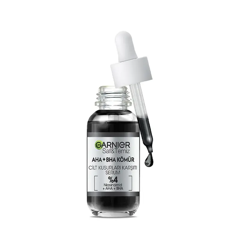 سرم مشکی ضد جوش و ضد لک گارنیه Garnier مدل AHA BHA Charcoal حجم 30 میلی لیتر