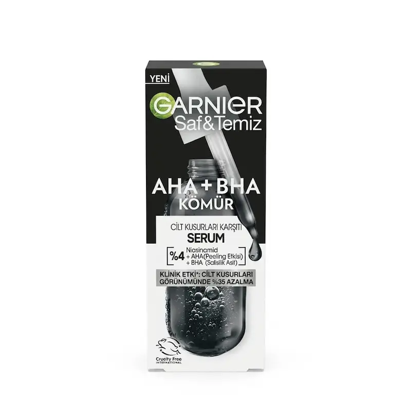 سرم مشکی ضد جوش و ضد لک گارنیه Garnier مدل AHA BHA Charcoal حجم 30 میلی لیتر