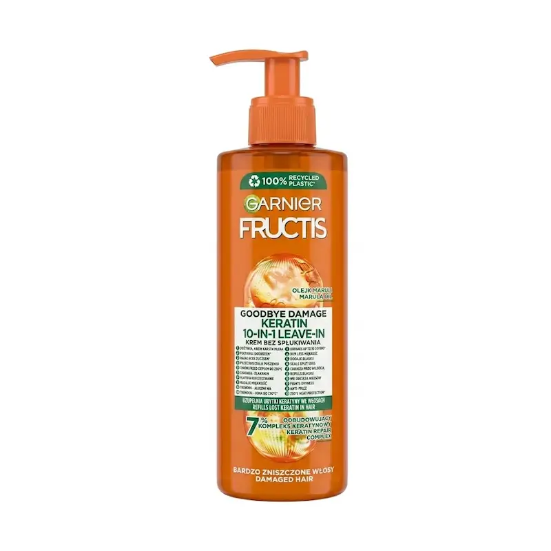 کرم مو 10 کاره ترمیمی گارنیر Garnier مدل Fructis Goodbye Damage Keratin پمپی حجم 400 میلی لیتر