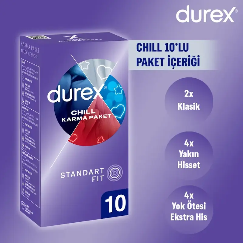 کاندوم دورکس Durex مدل Chill Karma Paket استاندارد فیت 10 عددی