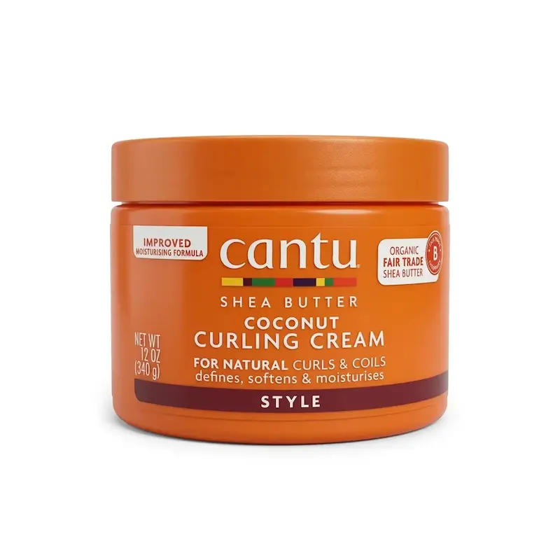 کرم حالت دهنده موهای فر عصاره نارگیل و شی باتر کانتو Cantu مدل Coconut Curling Cream حجم 340 گرم