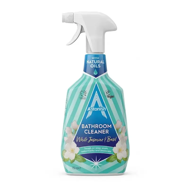 اسپری تمیز کننده حمام و سرویس بهداشتی استونیش Astonish مدل Bathroom Cleaner White Jasmine and Basil حجم 750 میلی لیتر