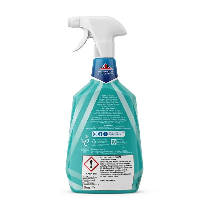 اسپری تمیز کننده حمام و سرویس بهداشتی استونیش Astonish مدل Bathroom Cleaner White Jasmine and Basil حجم 750 میلی لیتر
