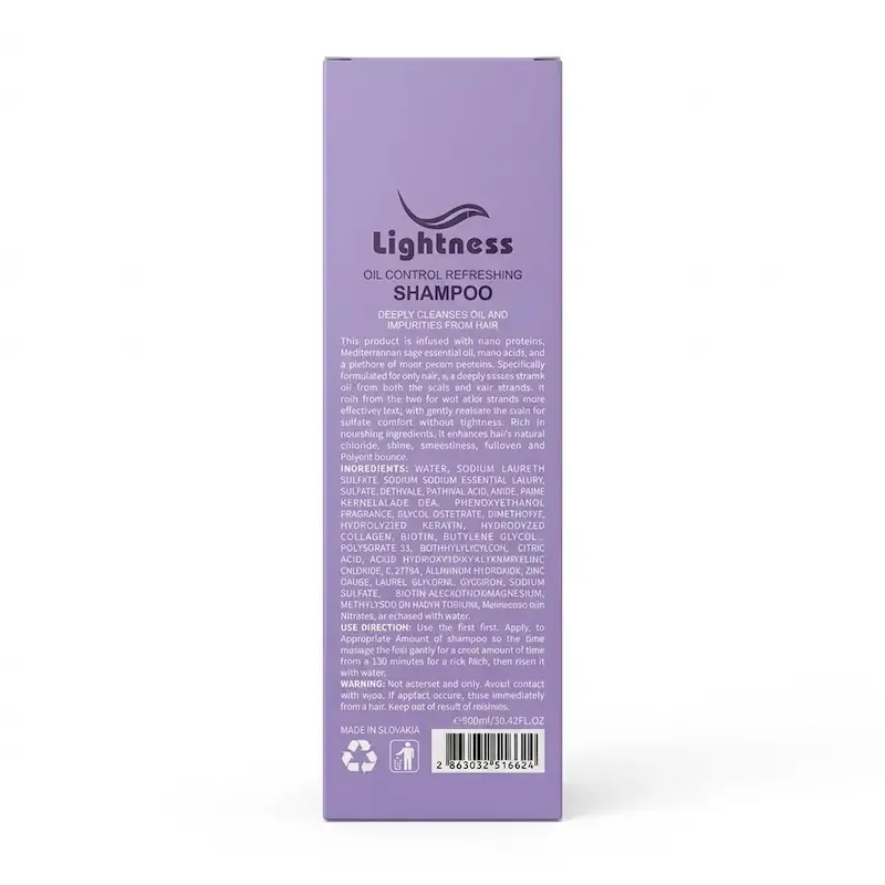 شامپو کنترل چربی و طراوت‌بخش لایتنس Lightness مدل بیوتین کمپلکس حجم 900 میلی لیتر