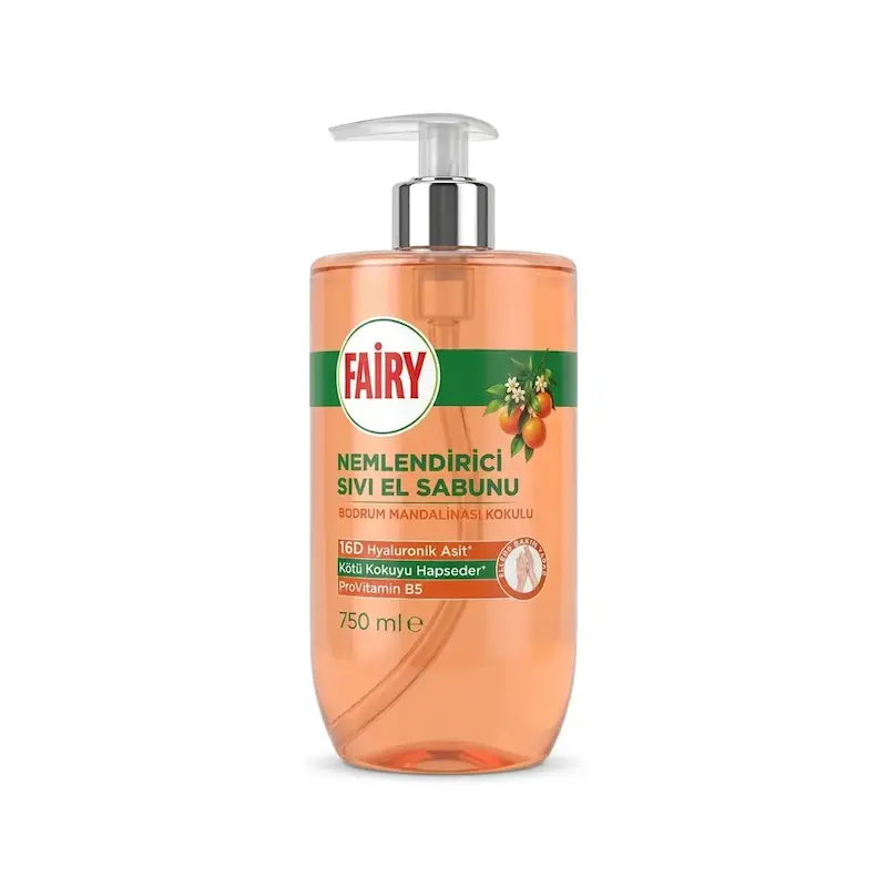 مایع دستشویی مرطوب‌کننده فیری Fairy مدل با رایحه نارنگی و هیالورونیک اسید حجم 750 میل