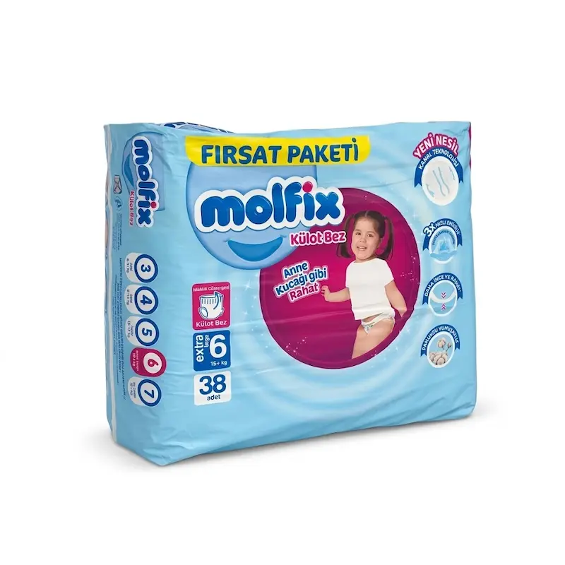 پوشک شورتی سایز 6 مولفیکس Molfix مناسب وزن بالای 15 کیلوگرم