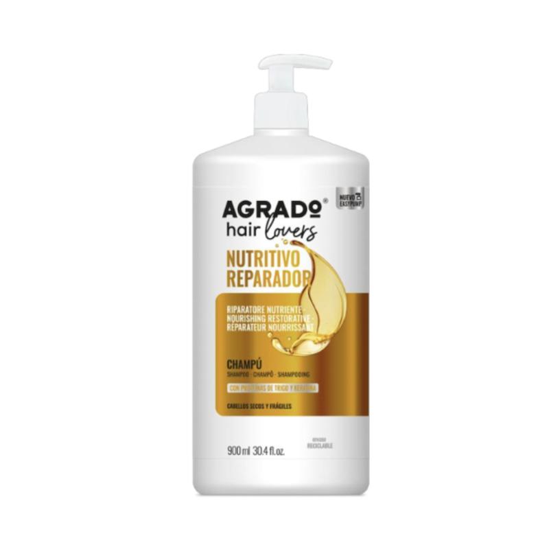 شامپو مو آگرادو Agrado مدل NUTRITIVO REPARADOR مناسب برای موهای خشک و شکننده حجم 900 میلی لیتر