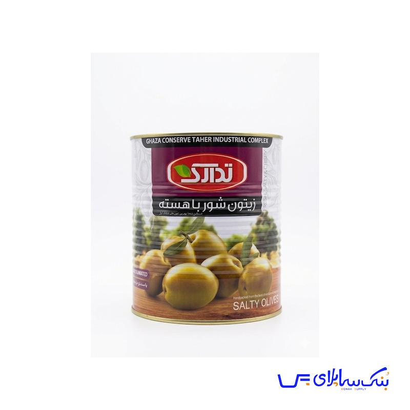 زیتون شور باهسته 1500 گرمی تدارک